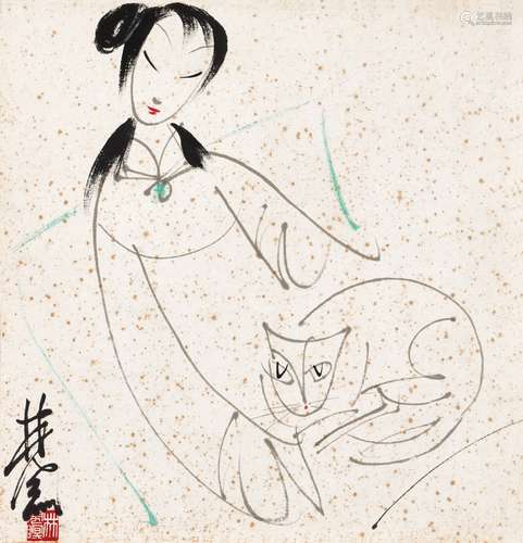 林風眠（1900 -1991） 仕女小貓