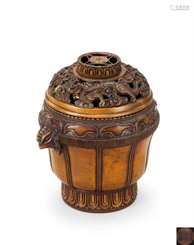 17世紀  銅龍紋天雞耳蓋爐