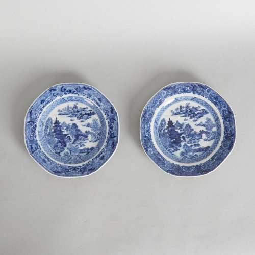Two 18th Century Chinese Blue and White 'Landscape' ...
