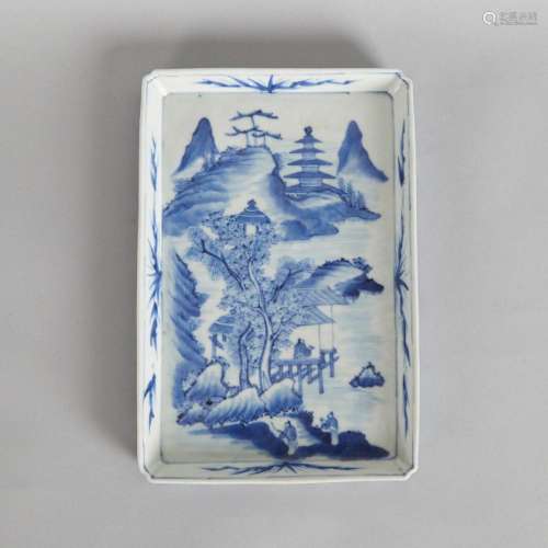 A Chinese Mid-Qing Dynasty Blue and White 'Landscape'...