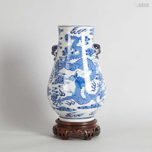 A Chinese Qing Dynasty Blue and White 'Dragon' Vase ...