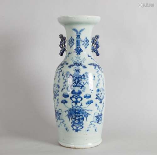 A 19th Century Chinese Celadon-Glazed Underglaze-Blue Vase a...