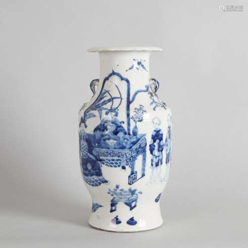 A 19th Century Chinese Blue and White 'Figural' Vase