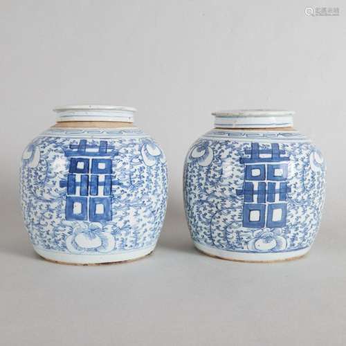 A Pair of Chinese Mid/Late Qing Dynasty Blue and White Lidde...