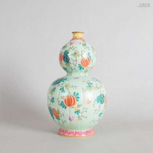 A Chinese Famille Rose 'Melon and Butterfly' Double-...