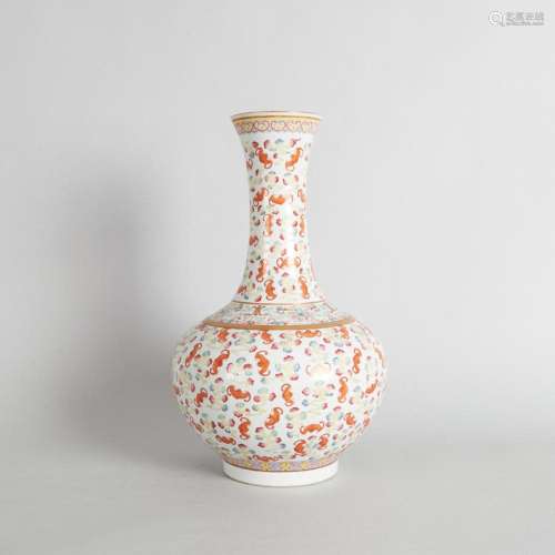 A Chinese Qing Dynasty Famille Rose 'Bats' Bottle Va...
