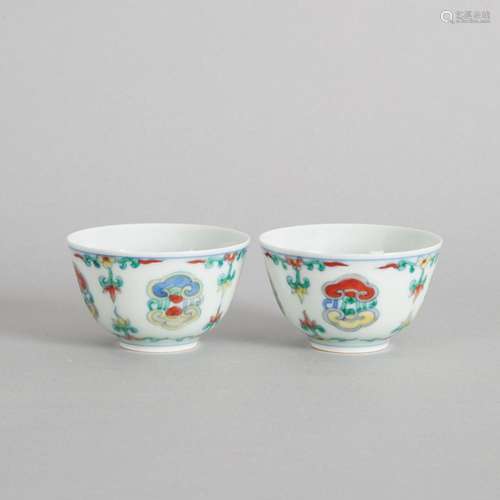 A Pair of Chinese Doucai 'Ruyi' Cups (Da Qing Yongzh...