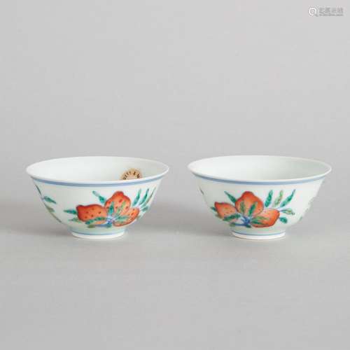 A Pair of Chinese Doucai 'Sanduo' Cups (Da Qing Yong...