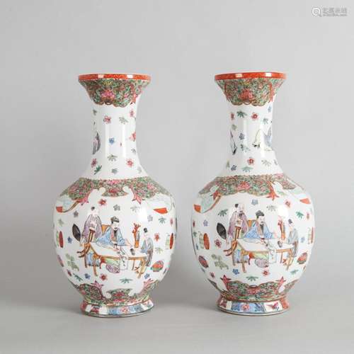 A Pair of Chinese Canton Famille Rose 'Figural' Vase...