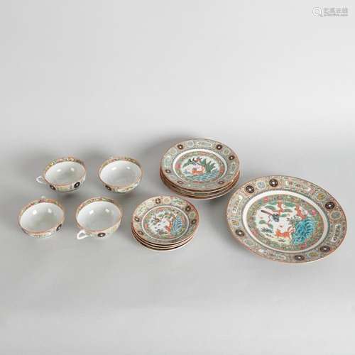 A Chinese Late Qing Dynasty Canton Famille Rose Tea Set - 13...