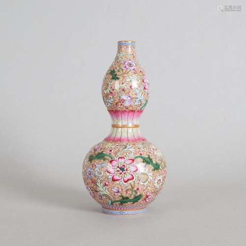 A Chinese Double-Gourd Enamel 'Floral' Vase (Da Qing...