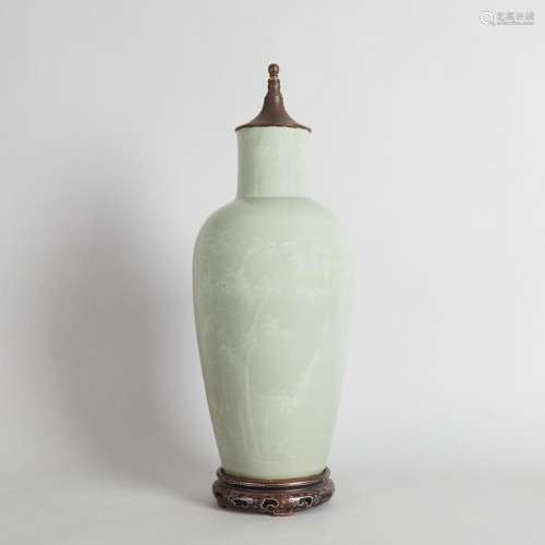 A 17/18th Century Celadon-Glazed Lamp Vase
