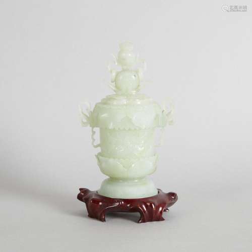 A 20th Century White Jade Carved 'Lotus' Incense Bur...