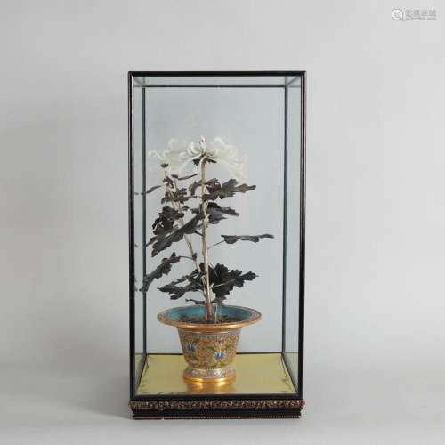 A 20th Century Chinese Cloisonne and Jade Chrysanthermum Orn...