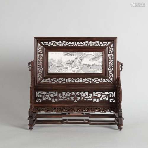 A Chinese Rosewood Carved Table Screen