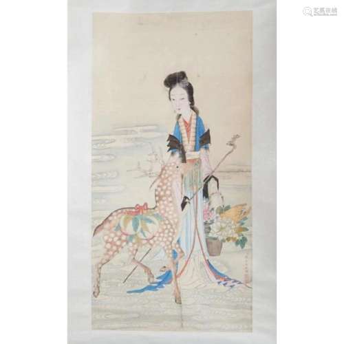 A Chinese Painting of Celebrating Longevity on silk (Jiao Bi...