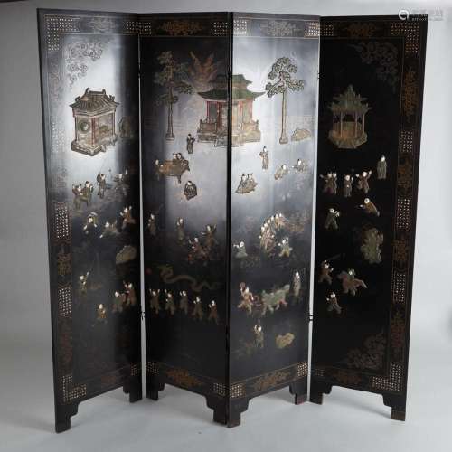 A 19th Century Chinese Late Qing Dynasty Four-Fold Screen