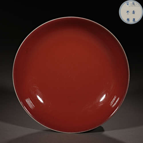 中國清代，红釉盘