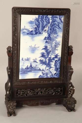 Chinese Blue and White Porcelain Table Screen,