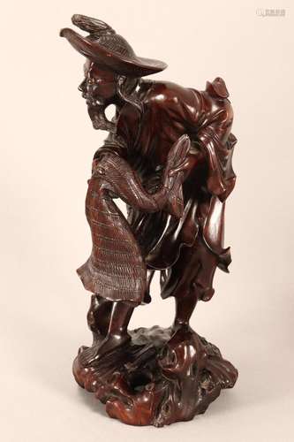 Chinese Hardwood Figure of a Fisherman,