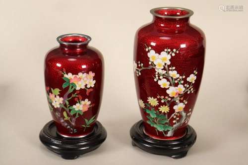 Two Chinese Red Cloisonne Vases,