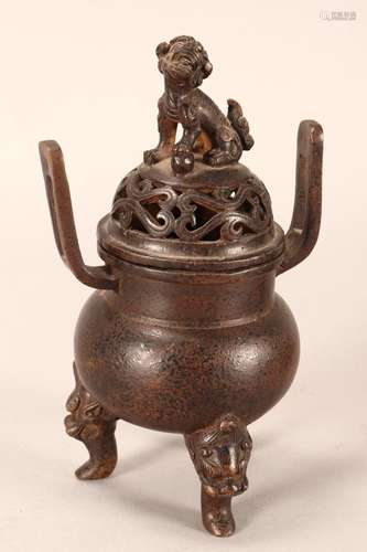 Tri-Footed Bronze Censer and Cover,