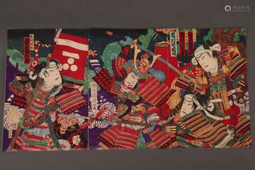 Original Japanese Woodblock Triptych by Chikanobu,