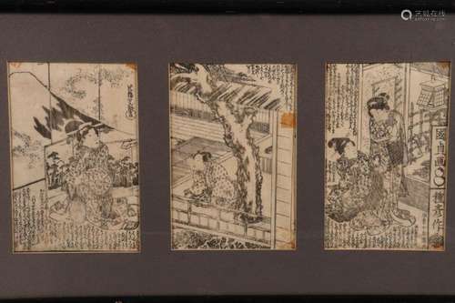 Three Framed Japanese Woodblock Prints,