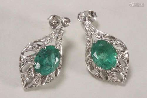 Pair of 14ct White Gold, Emerald and Diamond