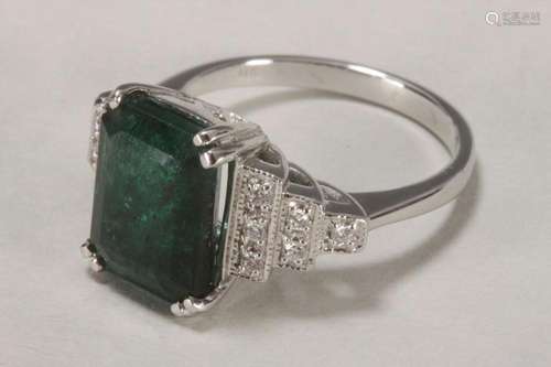 14ct White Gold, Emerald and Diamond Ring,