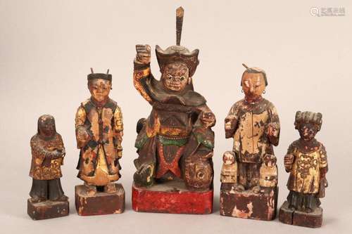 Five Chinese Carved Wooden Figures,