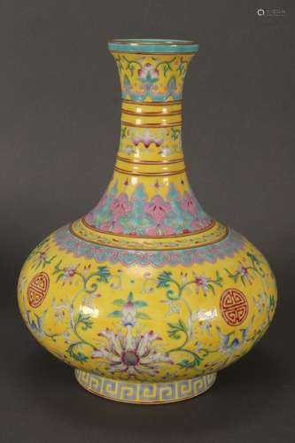 Chinese Yellow Ground Famille Rose Vase,