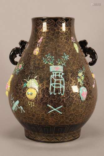 Large Chinese Twin Handled Hu Vase,