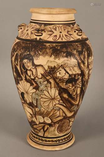 Burmese Ceramic Painted Vase,