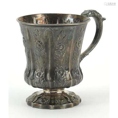 Thomas Johnson, William IV silver cup embossed with flowers,...