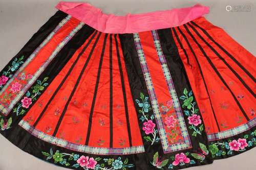 Chinese Late Qing Dynasty Red Satin Skirt,