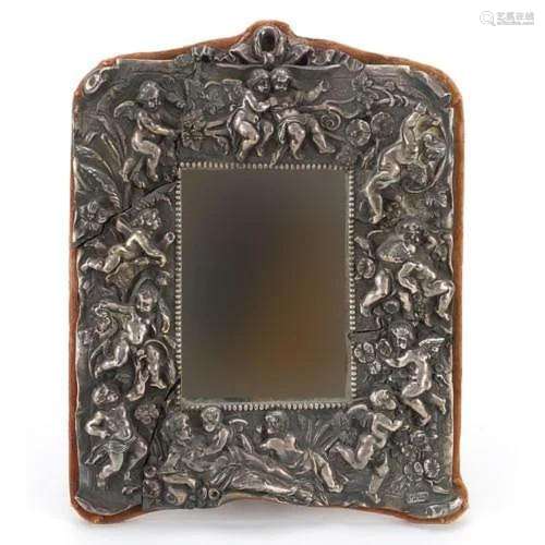 Sterling silver filled Putti easel mirror with bevelled glas...