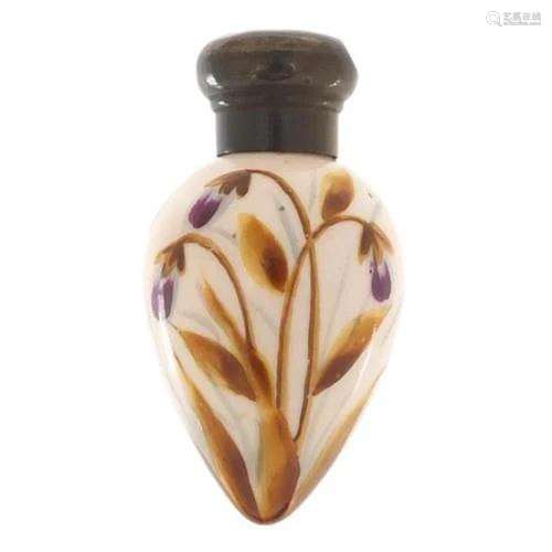 Victorian hand painted porcelain scent bottle with silver li...