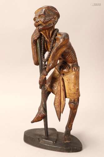 Chinese Carved Wooden Emaciated Figure,