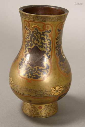 Japanese Meiji Period Inlaid Bronze Vase,