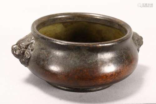 Petit Chinese Twin Handled Bronze Censer,