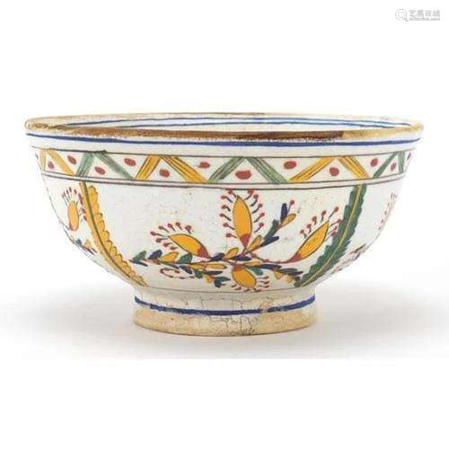 Turkish Kutahya pottery bowl hand painted with flowers, 15cm...