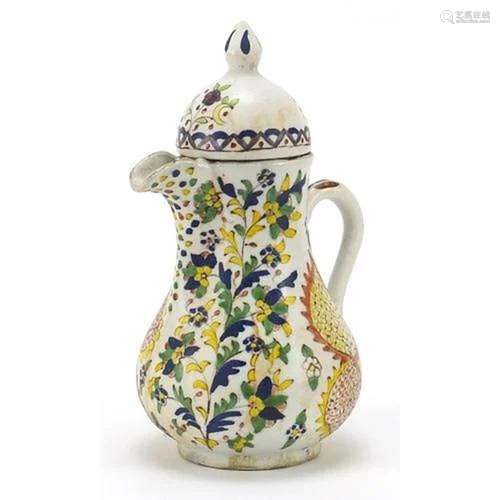 Turkish Kutahya pottery pot hand painted with flowers, 22.5c...