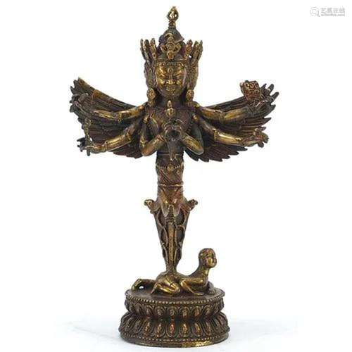 Chino Tibetan gilt bronze deity, 27cm high