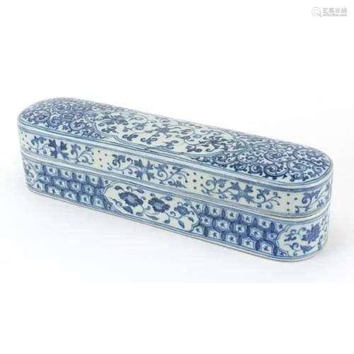 Chinese Islamic blue and white porcelain scribe's box an...