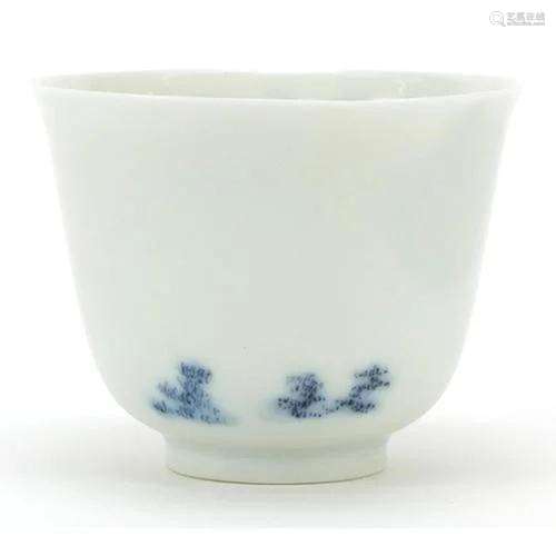 Chinese blue and white porcelain tea bowl hand painted with ...