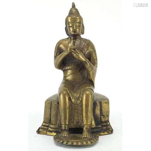 Chino Tibetan gilt bronze figure of Buddha, 18cm high