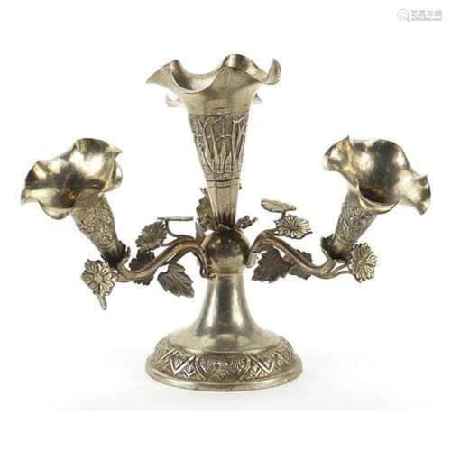 Anglo Indian silver coloured metal four branch epergne embos...