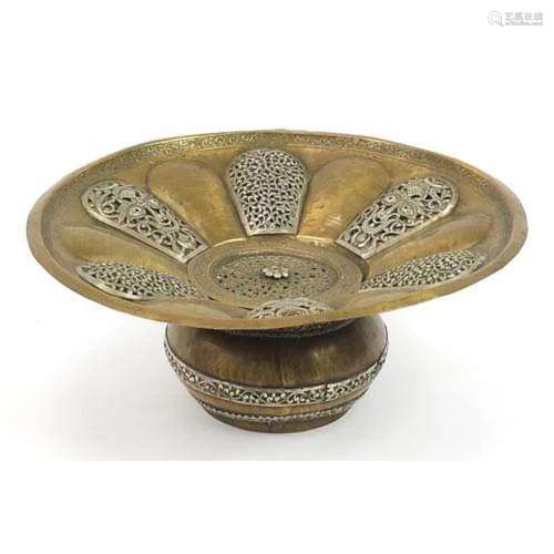 Islamic bronze incense burner with silver overlay and pierce...