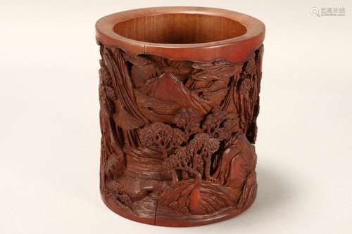 Chinese Carved Bamboo Brush Pot,